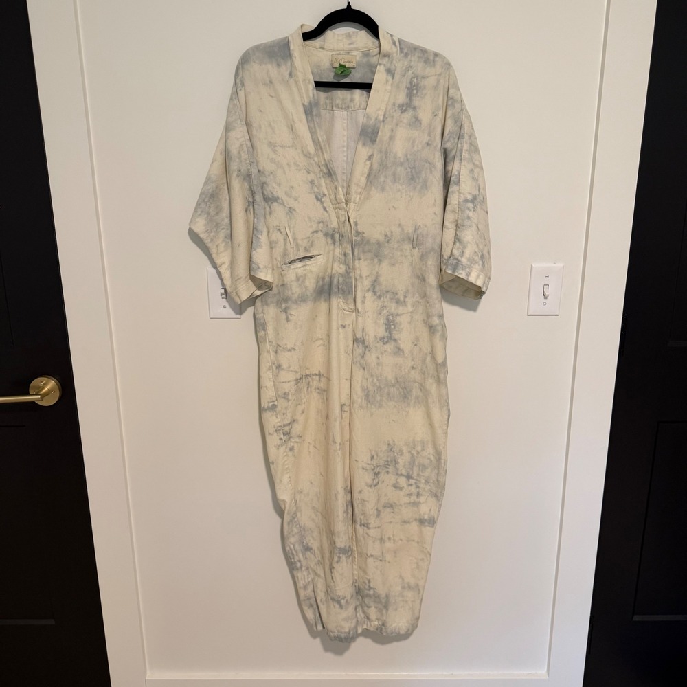 Mes Demoiselles Paris Tie Dye Jumpsuit Cream Blue Kimono Sleeve Size 38 Womens